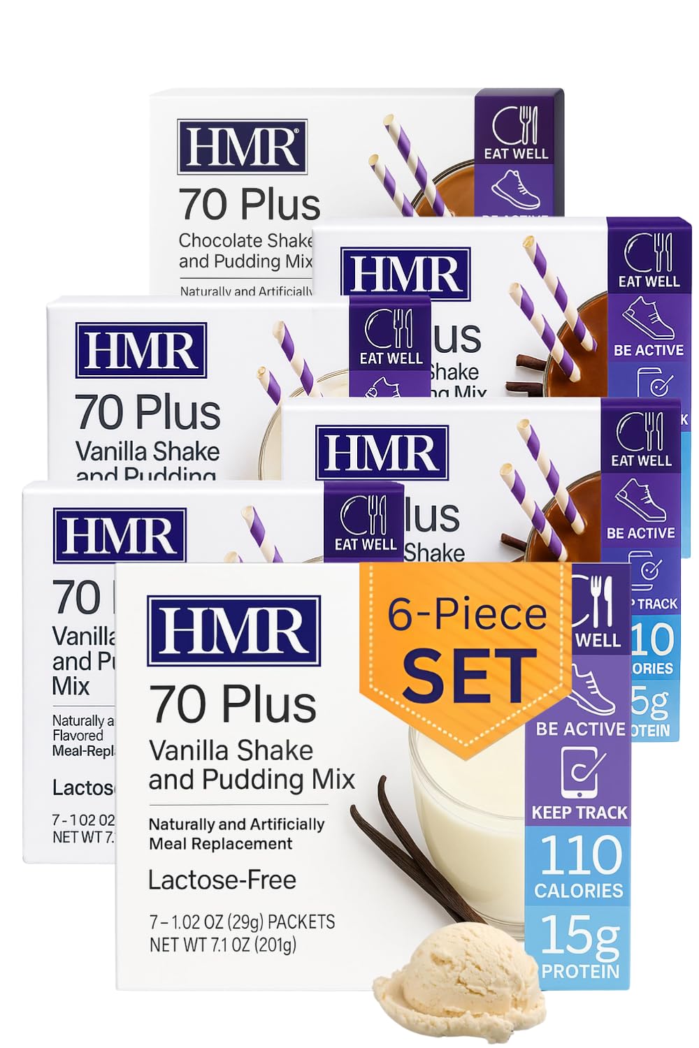 HMR 70 Plus Vanilla + Chocolate Shake & Pudding Mix COMBO | Meal Replacement Powder | Lactose-Free | 15g Protein | Easy to Make | Low Calorie | 42