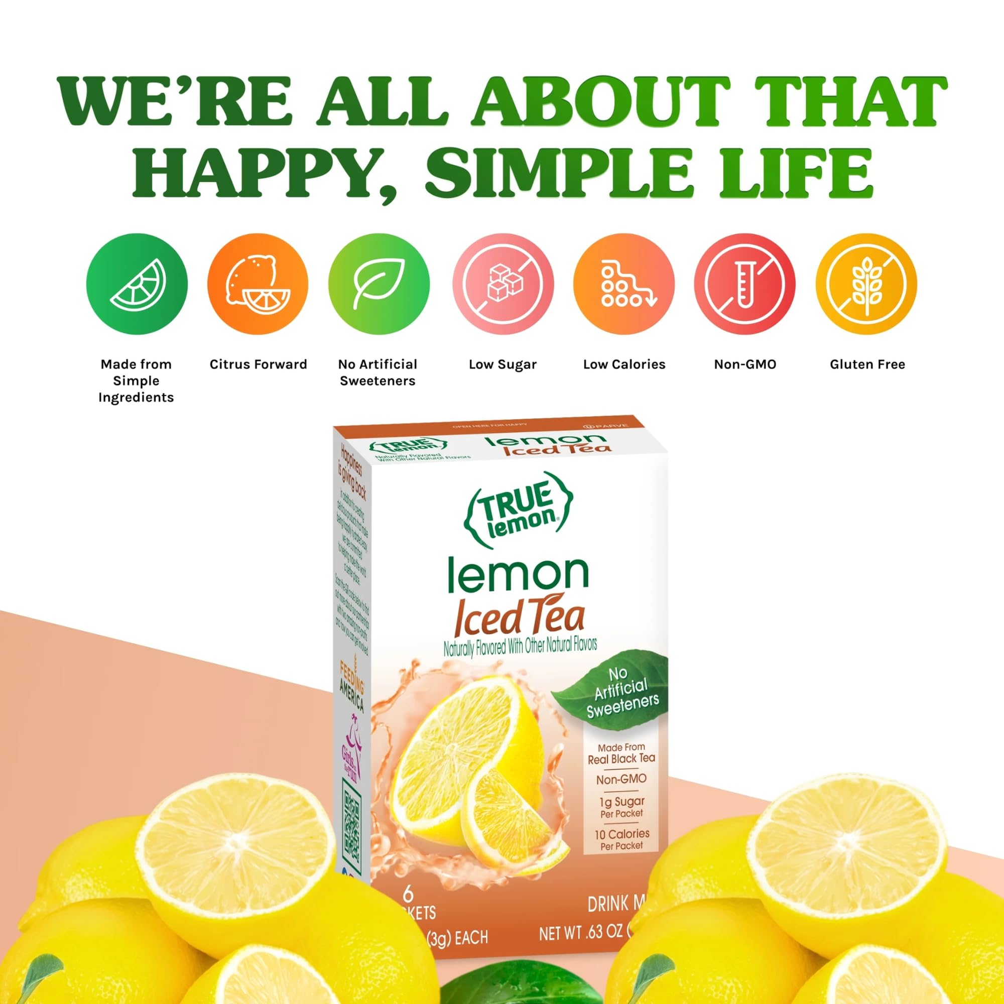 LEMON ICED TEA MIX by TRUE LEMON | Instant Powdered Drink Packets That Quench YOUR Thirst, Mouth Watering True Citrus LEMON (ICED TEA), 6 Count (Pack