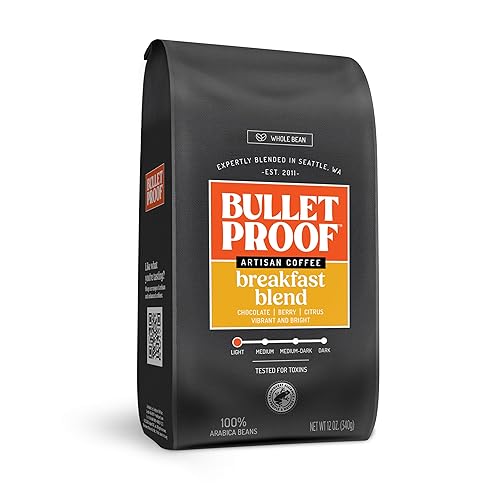 Bulletproof Breakfast Blend Light Roast Whole Bean Coffee, 12 Ounces, 100% Arabica Beans, Clean Coffee Tested for Toxins