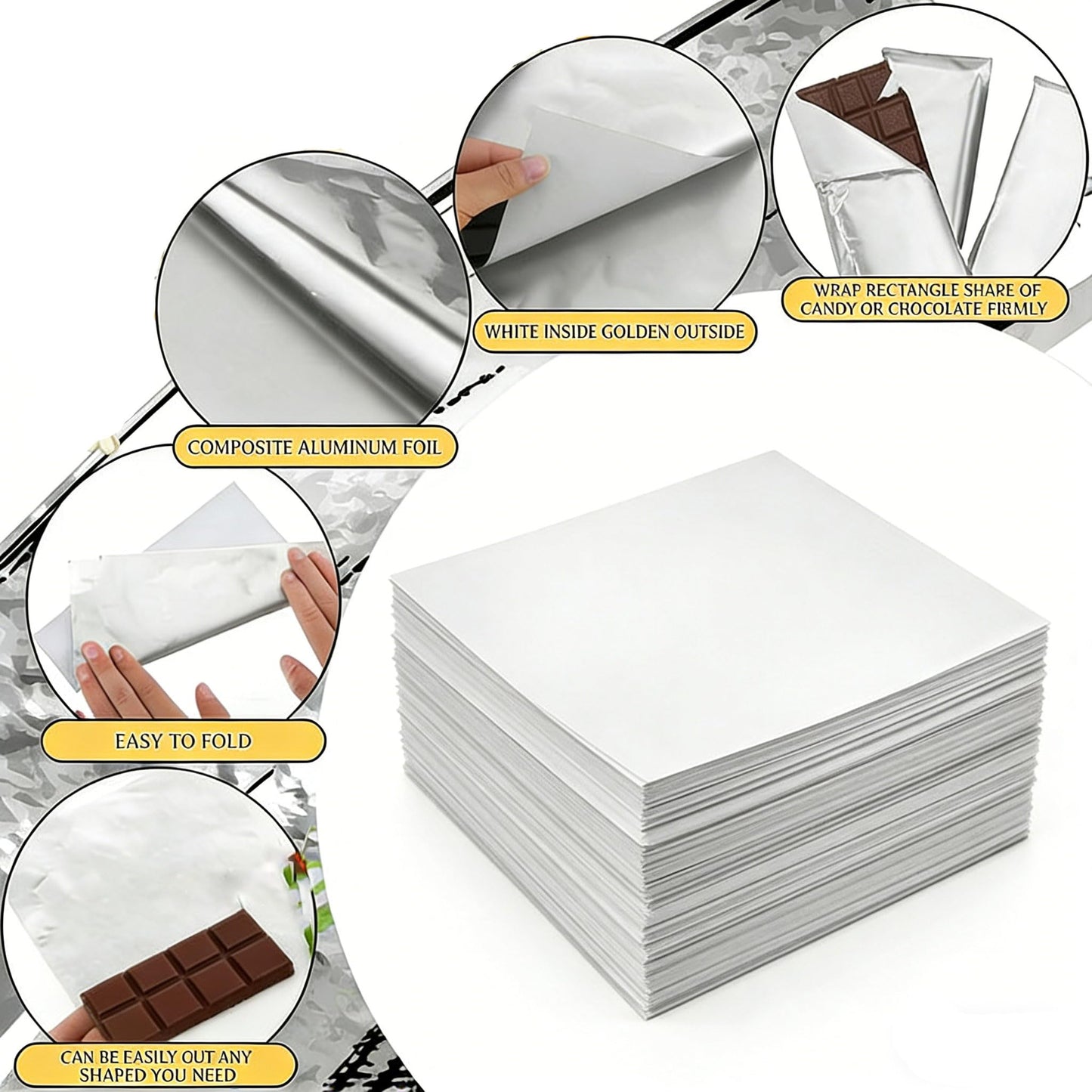 YDJIANCAI 500Pcs Candy Bar Wrappers, Foil Chocolate Bar Wrappers, for Homemade Chocolate Bars, Candies, Reusable Food-Grade