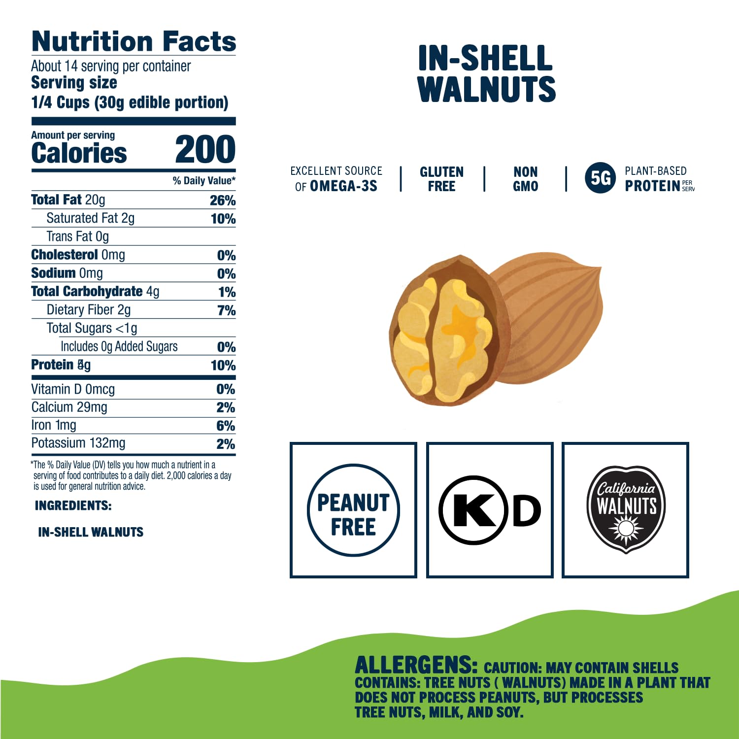 Go a Little Nuts California In-Shell Walnuts, 2 lb. Bag, Farm Fresh, Non-GMO, Kosher, Heart-Healthy Omega-3, High Protein, Vegan Snack