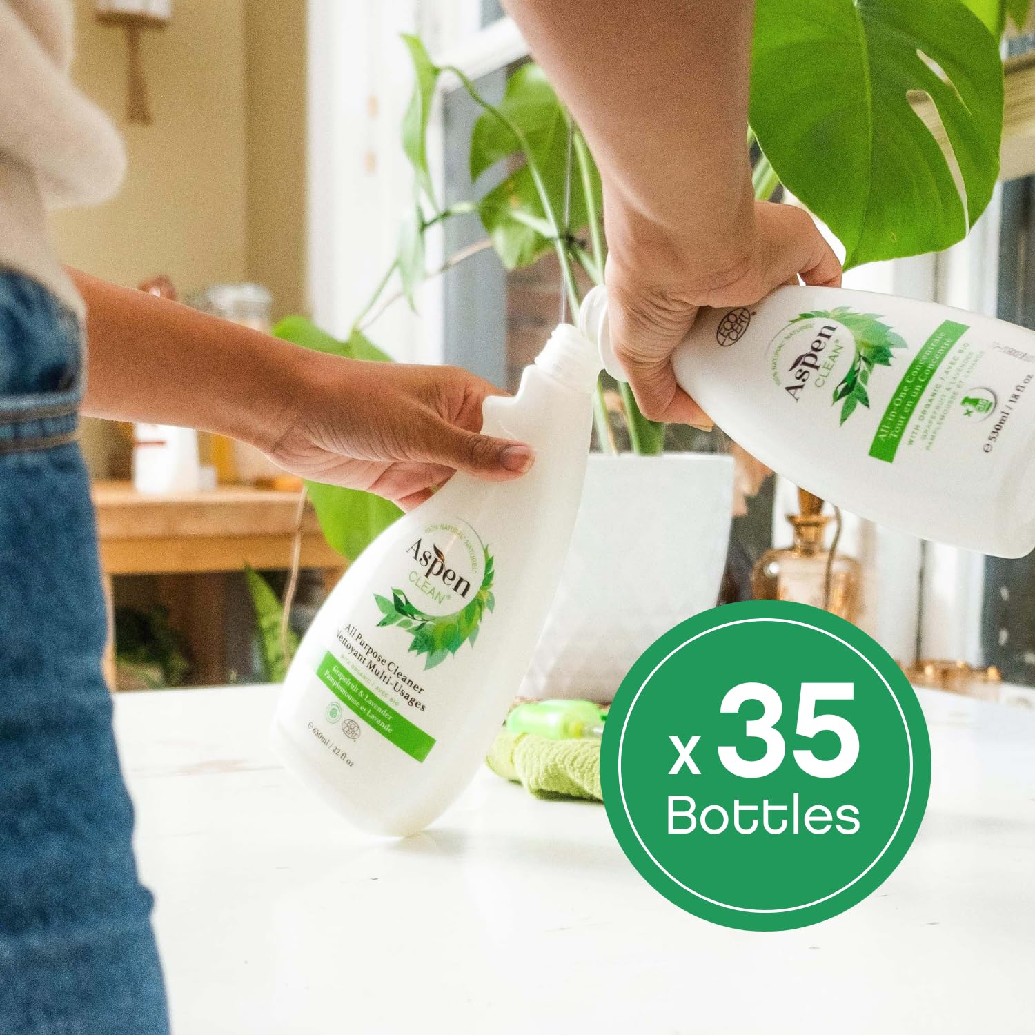 AspenClean Natural Multi-Surface Cleaning Concentrate | Kitchen, Bathroom, Glass & More | Makes 35 bottles | 18 floz