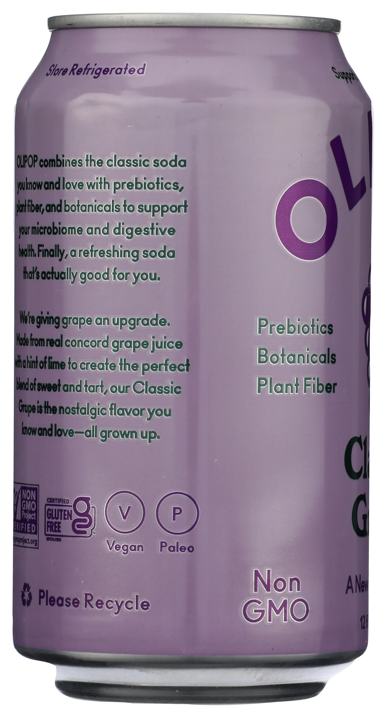 Olipop Classic Grape Prebiotic Soda, 12 Fl Oz