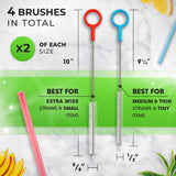 Buenalife Heavy Duty Cleaning Brushes Set of 4 - Extra Long Straw Cleaners for Metal and Plastic Reusable Drinking Straws, to Clean Small Spaces