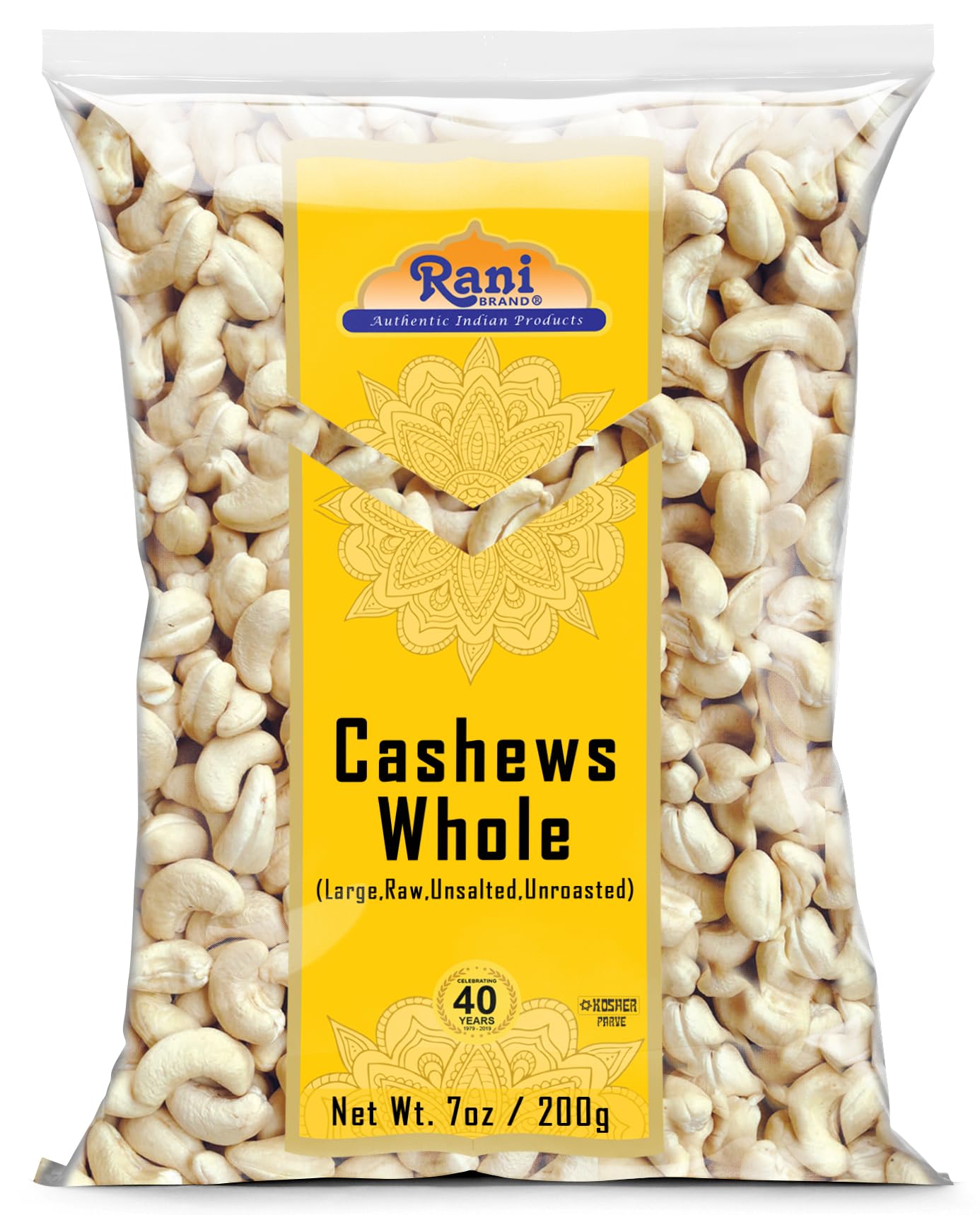 Rani Raw Cashews Whole (uncooked, unsalted) 7oz (200g) ~ All Natural, No Preservatives | Vegan | NON-GMO | Kosher | Gluten Friendly