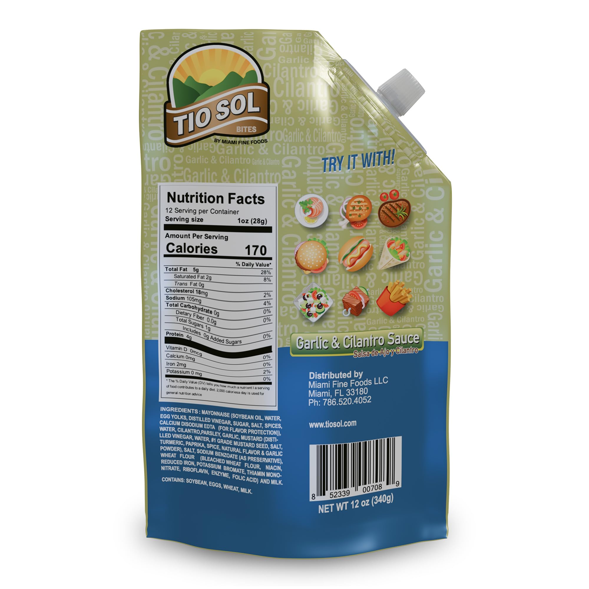 Tio Sol Bites Garlic and Cilantro Sauce - Salsa de Ajo y Cilantro 12 OZ (2 Units)