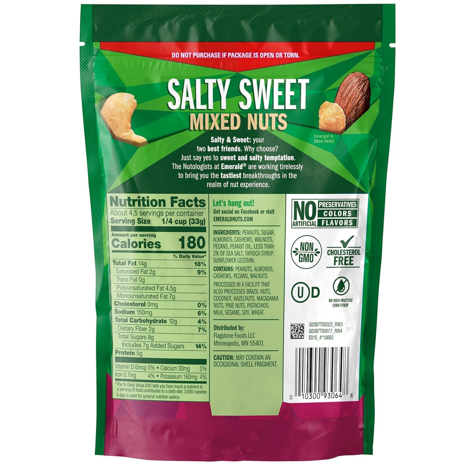 Emerald Nuts, Salty Sweet Mixed Nuts, Features Kettle Glazed Peanuts, Almonds, Cashews, Kettle Glazed Walnuts, Kettle Glazed Pecans, 5.5 Oz