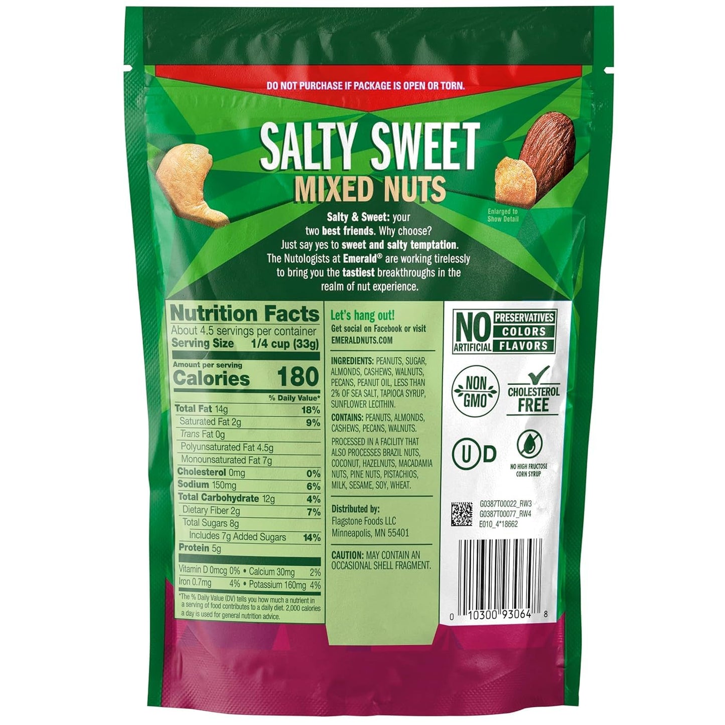 Emerald Nuts, Salty Sweet Mixed Nuts, Features Kettle Glazed Peanuts, Almonds, Cashews, Kettle Glazed Walnuts, Kettle Glazed Pecans, 5.5 Oz