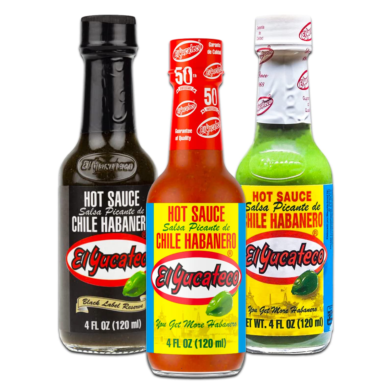EL Yucateco Hot Sauce 3 Pack - Bundle with 3 El Yucateco Hot Sauce Bottles Green Habanero, Red Habanero, and Black Label Reserve | Pack of 3 Habanero