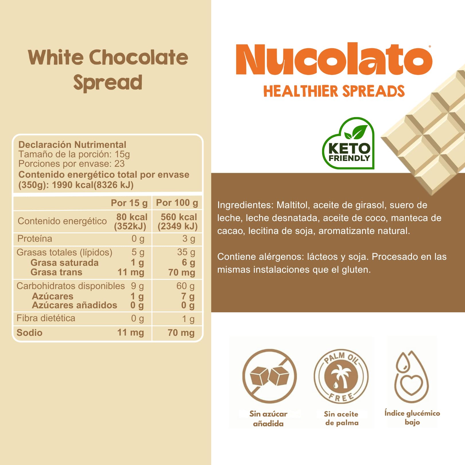 NUCOLATO | White Chocolate Spread | 12.3 oz - 350 g | Keto Friendly - No Sugar Added | Best Low Carb Dessert - Food Snacks | Perfect Topping for Cake
