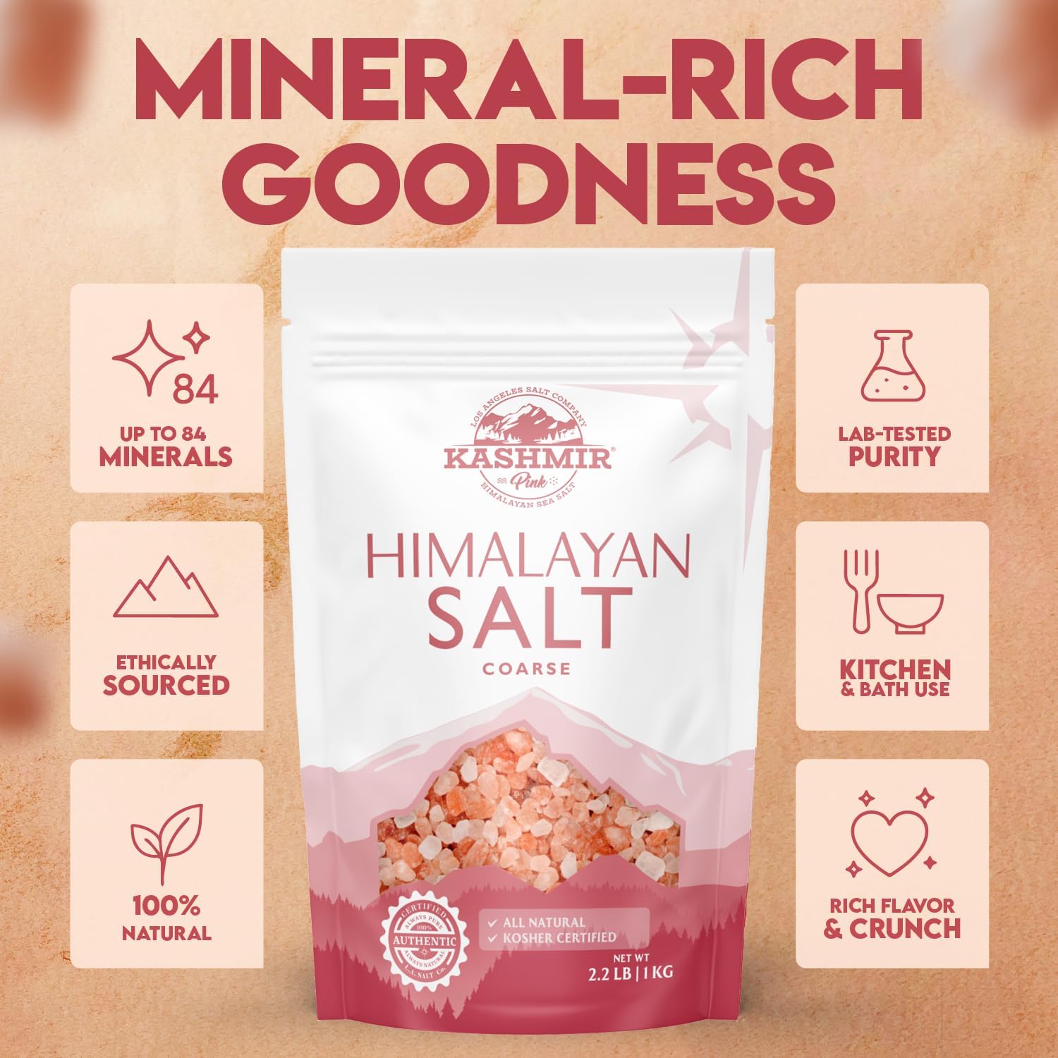 LA SALT CO Kashmir Pink Himalayan Salt COARSE 55 lbs | Pure, Food Grade with 84 Trace Minerals | Supports Healthy Circulation & Helps Reduce