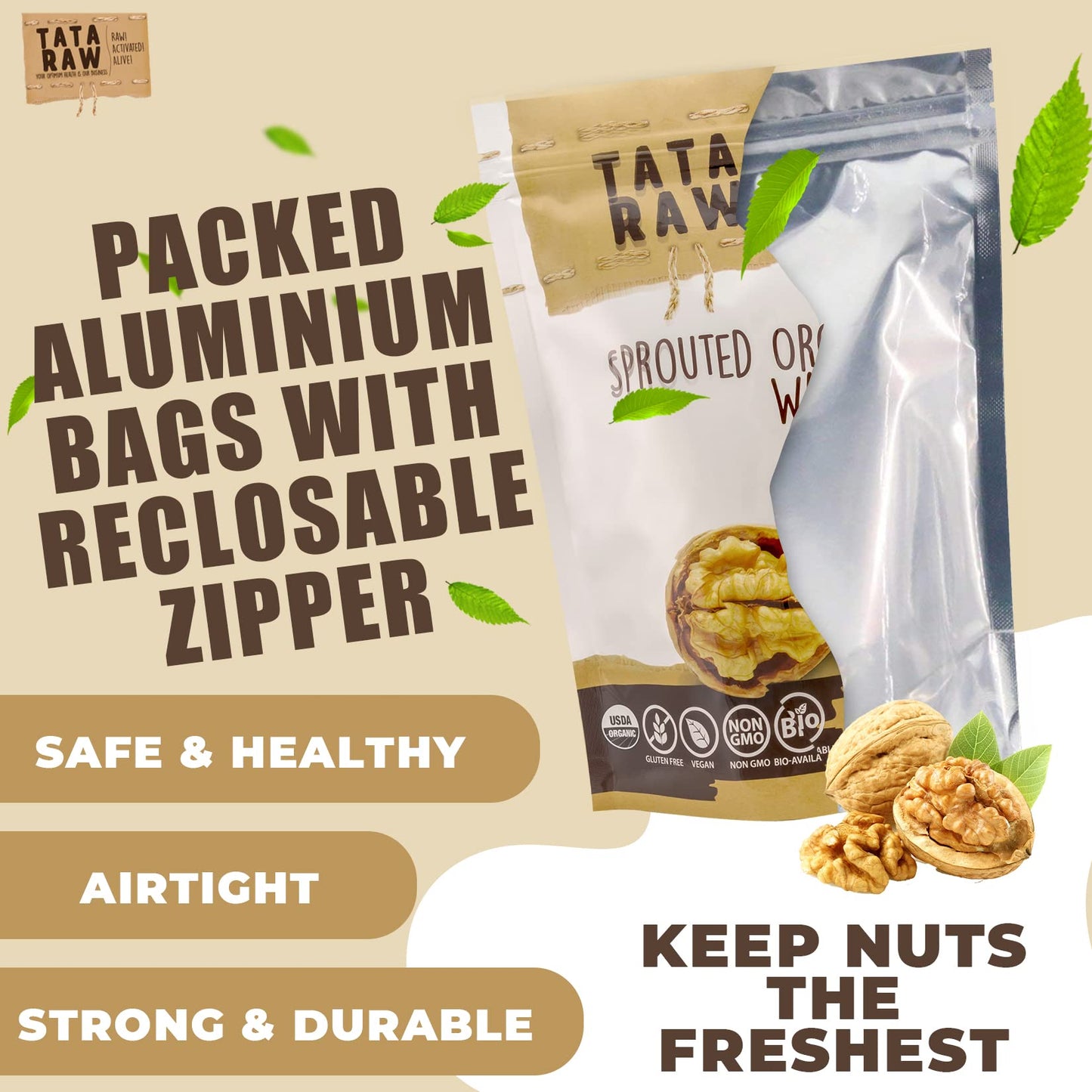 TATA RAW - Sprouted Organic Walnuts - PLAIN. Nothing added -5 lb. Soaked & Air dried SUPER QUALITY. Raw. Alive. Activated. Fresh…