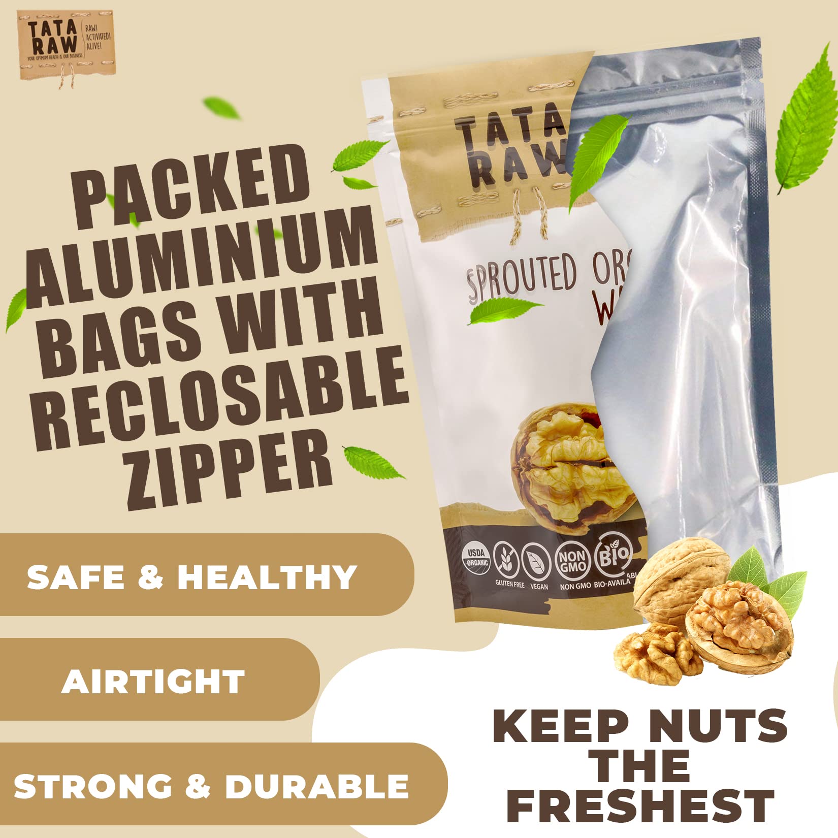 TATA RAW - Sprouted Organic Walnuts - PLAIN. Nothing added -5 lb. Soaked & Air dried SUPER QUALITY. Raw. Alive. Activated. Fresh…