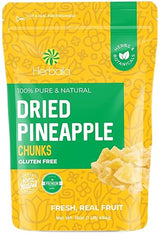 Herbaila Dried Pineapple Chunks, 1 Pound. Dehydrated Pineapple Chunk, Dehydrated Pineapple Bulk, Dried Pineapple Bits. All Natural, Non-GMO, Lightly