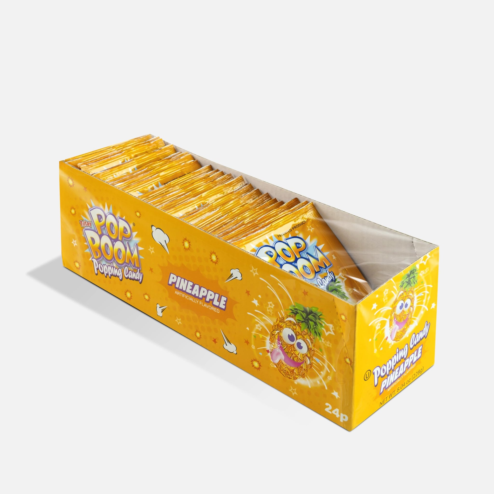 Pop Boom Popping Candy, Pineapple Flavor [24-Pack Display Box] - Lactose Free & OU Kosher