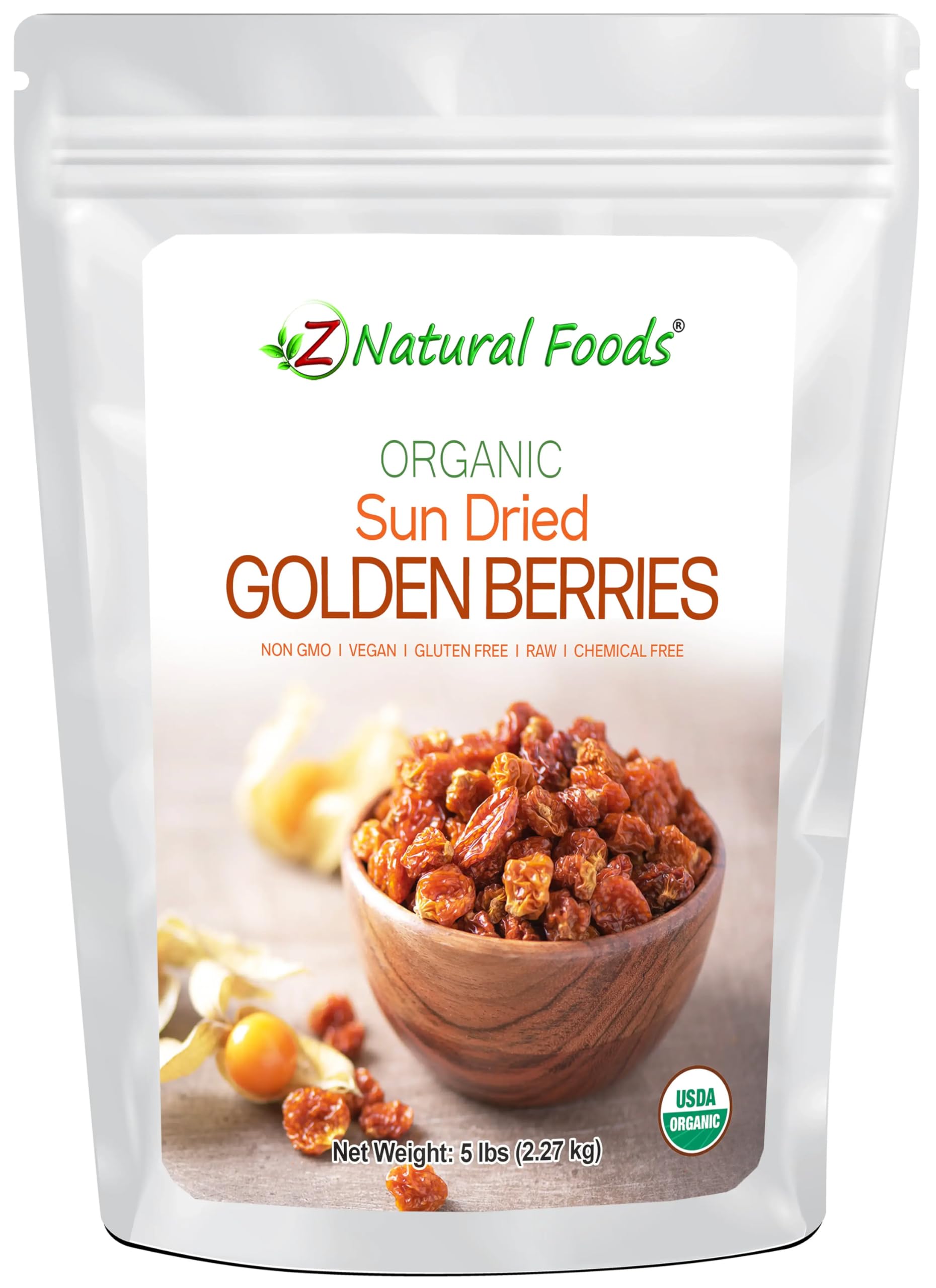 Sun Dried Organic Golden Berries - Gooseberries - No Sugar Added - Add To Yogurt, Salad, Trail Mix, Snacks - Raw, Vegan, Non GMO, Gluten Free, Kosher
