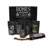 Bones Coffee Company Favorite Flavors Sample Pack Box Set with Specialty Coffee Mug, 5 Assorted Single-Origin Low Acid Medium Roast Arabica Beans