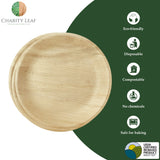Charity Leaf Disposable Palm Leaf 9" Round Plates (50 pieces) Bamboo Like Serving Platters, Disposable Boards, Eco-Friendly Dinnerware For Weddings