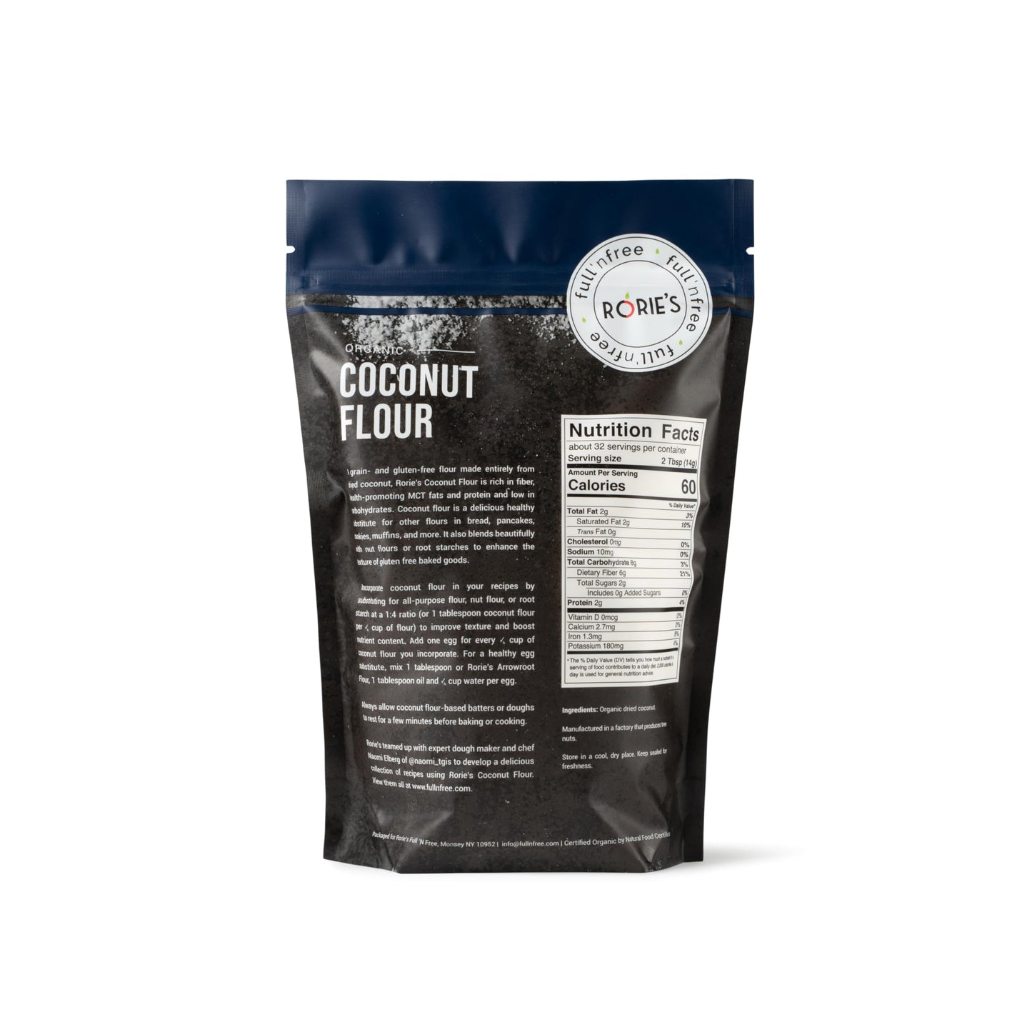 Rorie's Organic Coconut Flour Gluten Free NON GMO KOSHER FOR PASSOVER (16oz)