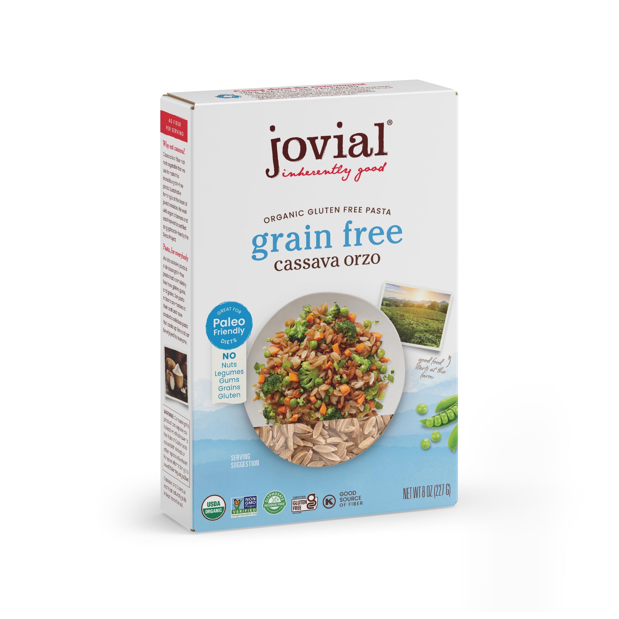Jovial Grain-Free Cassava Orzo - Gluten Free Orzo Pasta, Cassava Pasta, Paleo Pasta, Grain-Free, 100% Organic Pasta, USDA Certified Organic, Non-GMO