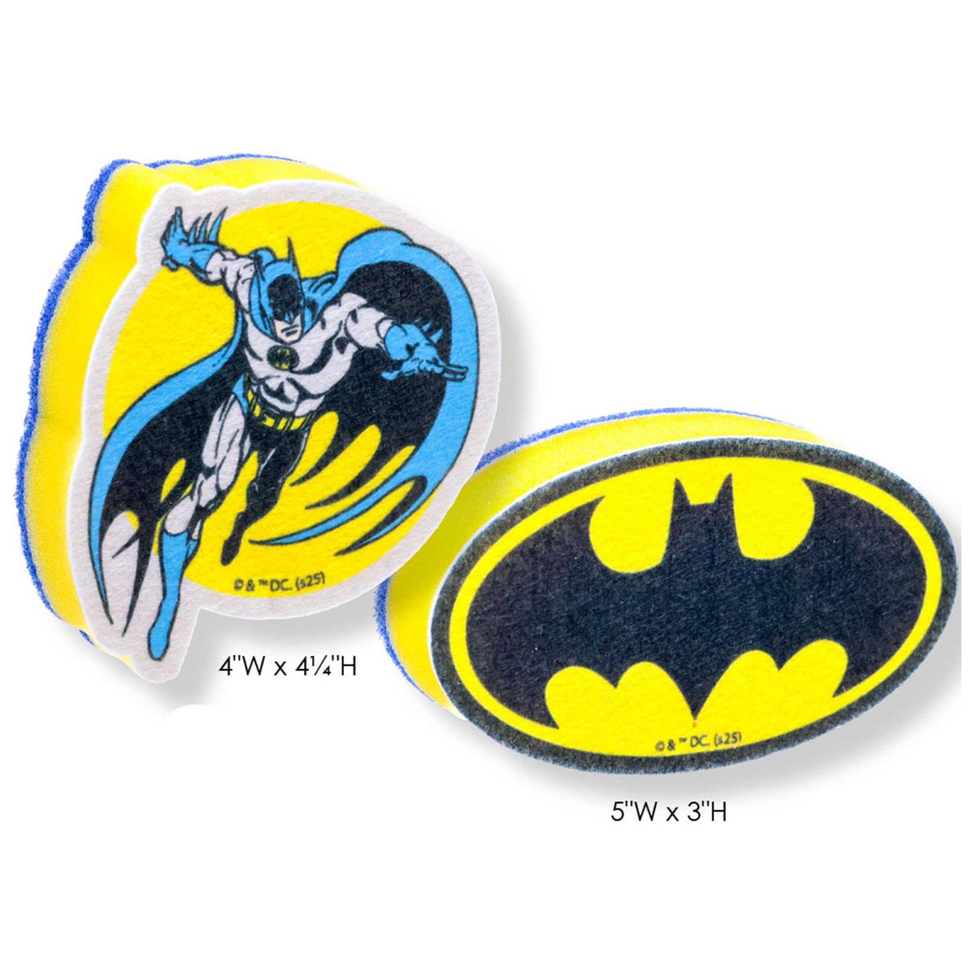 Spoontiques Batman Premium Sponge Set - 2-Pack Multi-Purpose Cleaning Sponges - Dual-Sided Non-Scratch Scrub & Absorbent Wipe - Durable, Reusable