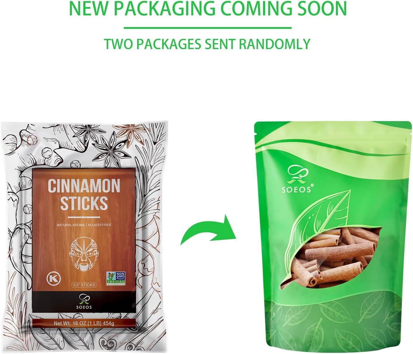 Soeos Cinnamon Sticks, 16 oz (454g), 3.5" Length, 100% Raw, Non-GMO, Kosher Certified, Whole Cinnamon Sticks Seasoning Spice for Coffee, Baking