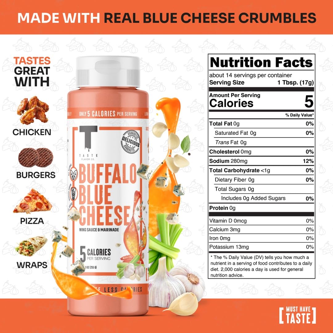Taste Flavor Co. Grilling, Dipping Sauce and Marinade, Great Tasting, Low-Calorie Sauces, Keto Friendly, No Oils (5 Pack, Buffalo Blue Cheese)
