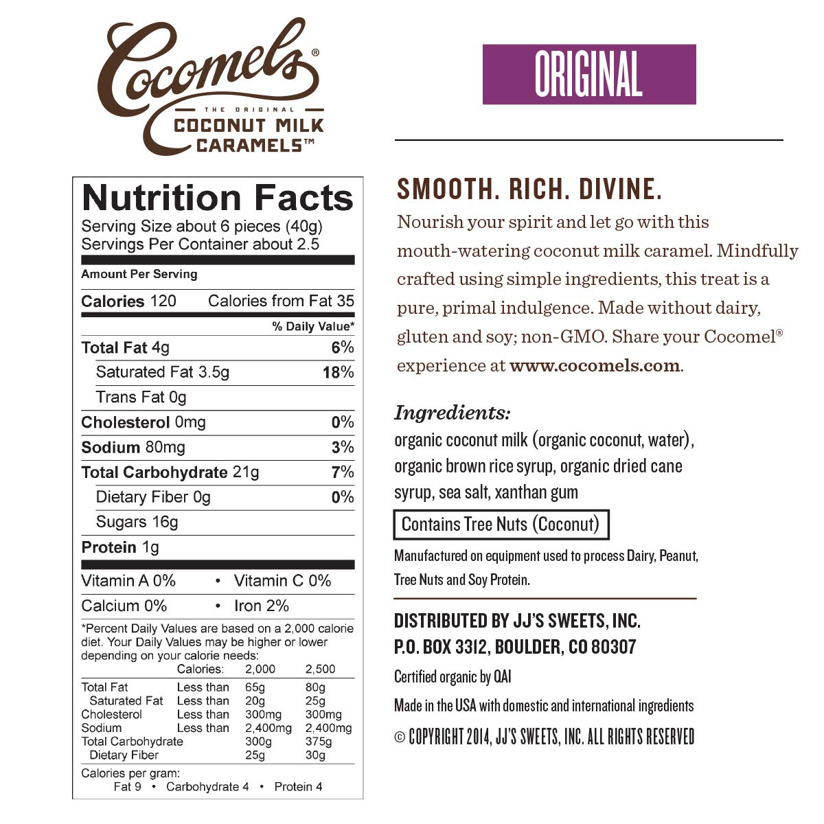 Cocomels Coconut Milk Caramels, Original Flavor, Organic, Dairy Free, Vegan, Gluten Free, Non-GMO, No High Fructose Corn Syrup, Kosher, Plant Based