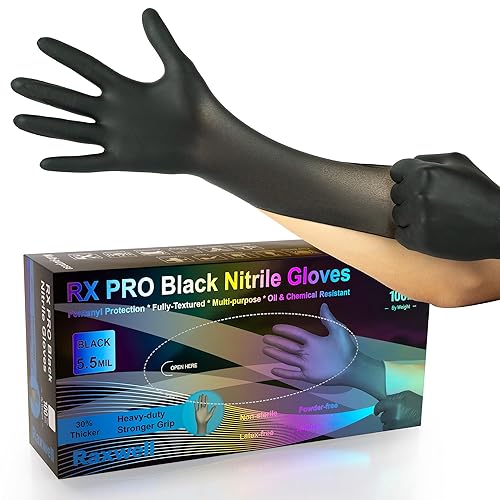 Raxwell Nitrile Gloves - Chemical Resistant Disposable Gloves - Powder Free Food Safe Cooking - Textured Grip for Cleaning & Industrial Tasks - Small