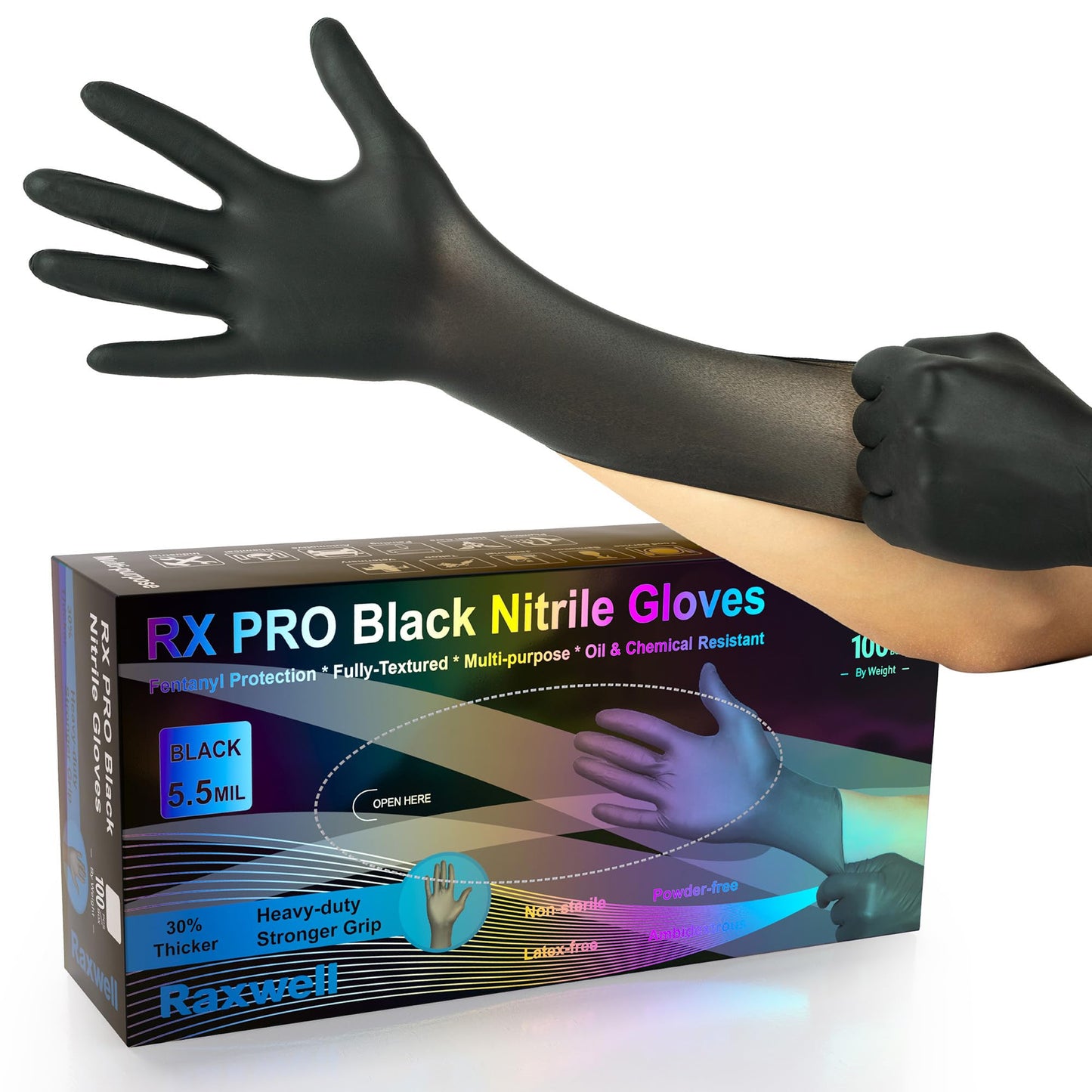 Raxwell Nitrile Gloves - Chemical Resistant Disposable Gloves - Powder Free Food Safe Cooking - Textured Grip for Cleaning & Industrial Tasks - Small