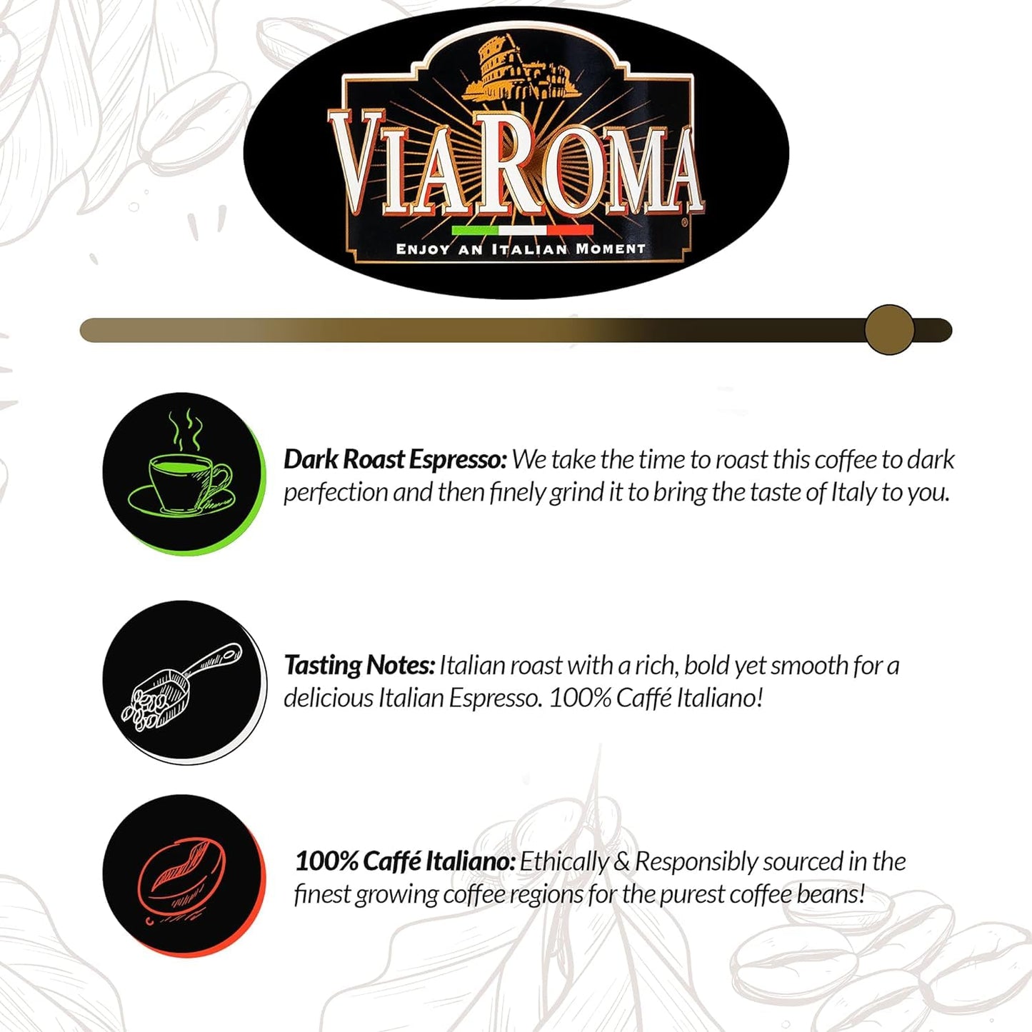 Via Roma Instant Coffee - Italian Espresso Blend Dark Roasted Ground Coffee - 2 Ounce