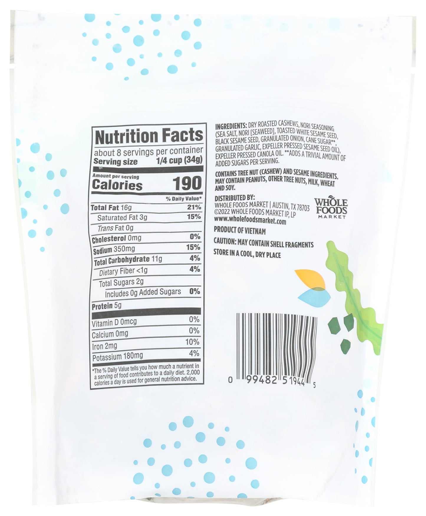 365 by Whole Foods Market, Cashews, Seaweed Seasoned, 10 Ounce
