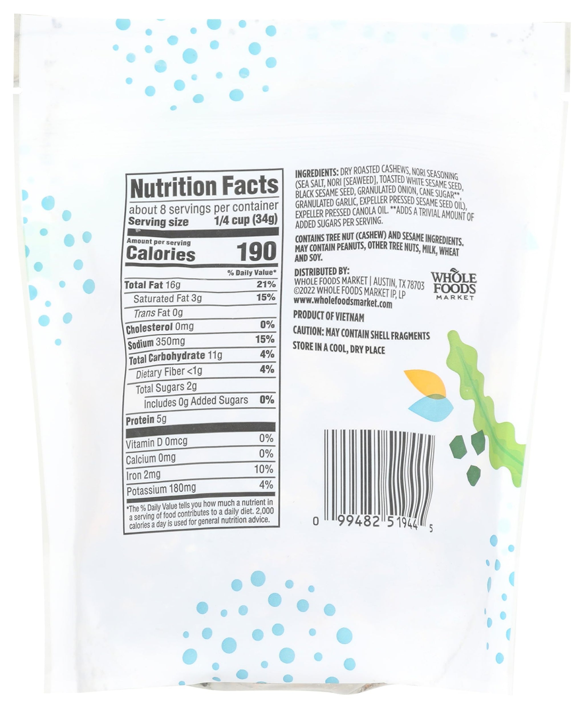 365 by Whole Foods Market, Cashews, Seaweed Seasoned, 10 Ounce