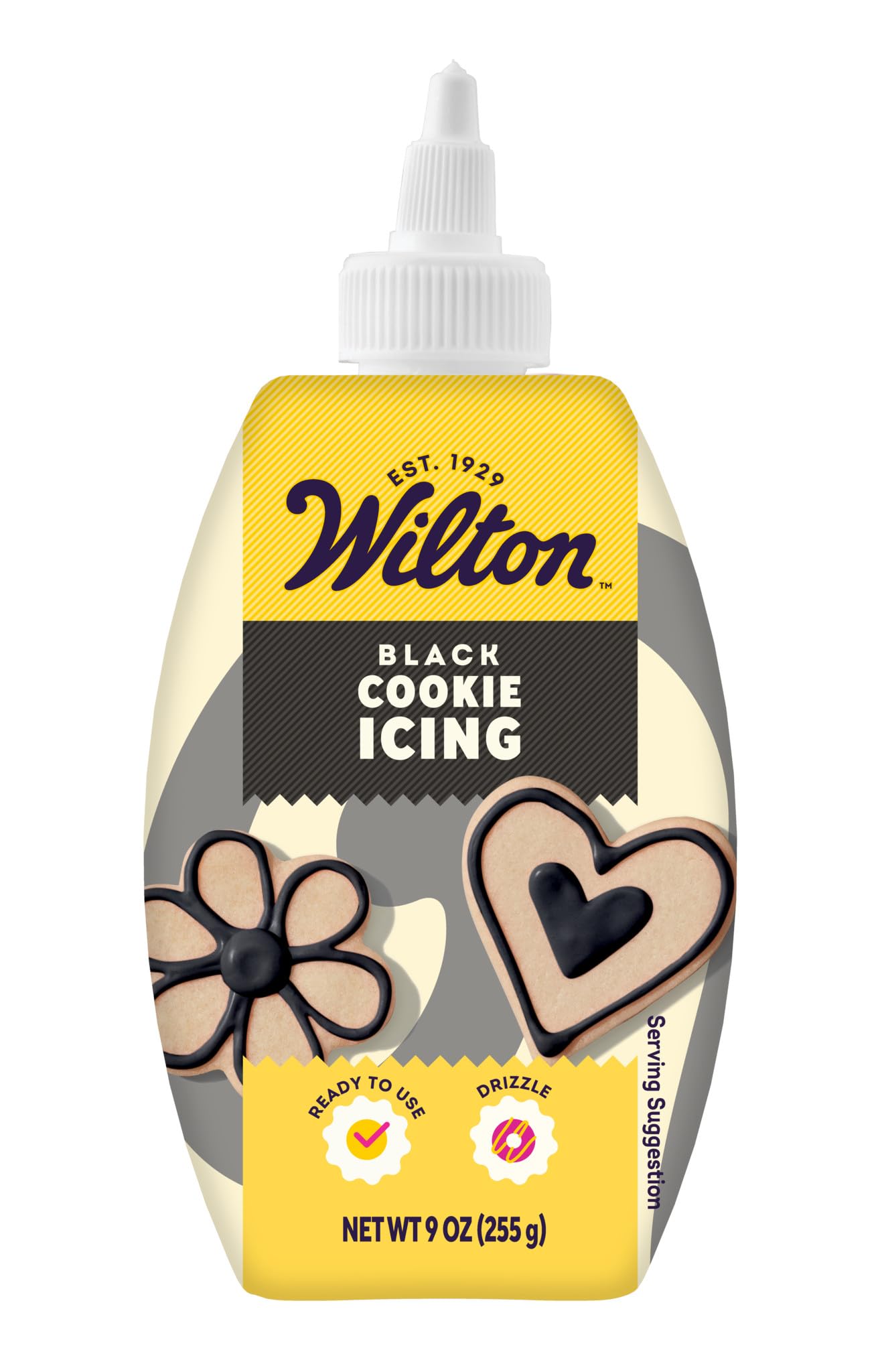 Wilton Cookie Icing, Ready-to-Use Fast-Drying Squeeze Bottle Icing for Decorating Sugar Cookies & Gingerbread, 9 oz, Black
