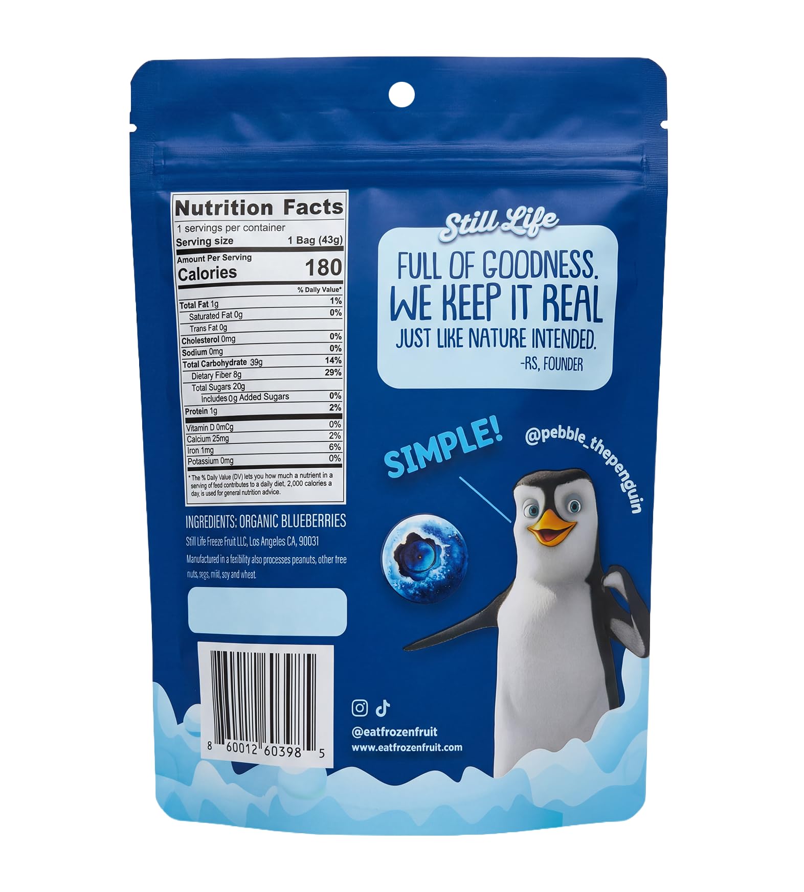 Still Life Organic Freeze-Dried Blueberries, Real Fruit Snack, Single-Ingredient, No Sugar Added, No Preservatives, Healthy Crunchy Snack for Kids