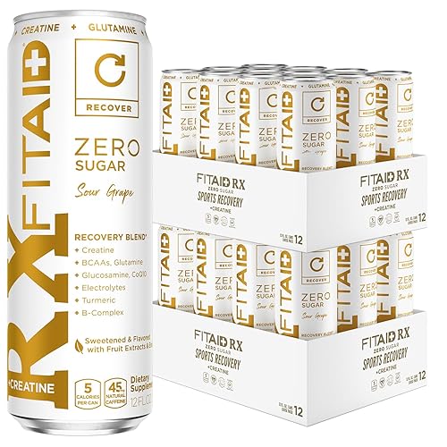 FITAID RX Zero, Creatine Monohydrate, 5 Calories, Keto-Friendly Post-Workout Recovery Drink, BCAAs, L-Glutamine, Turmeric, Electrolytes, B-Complex, 12