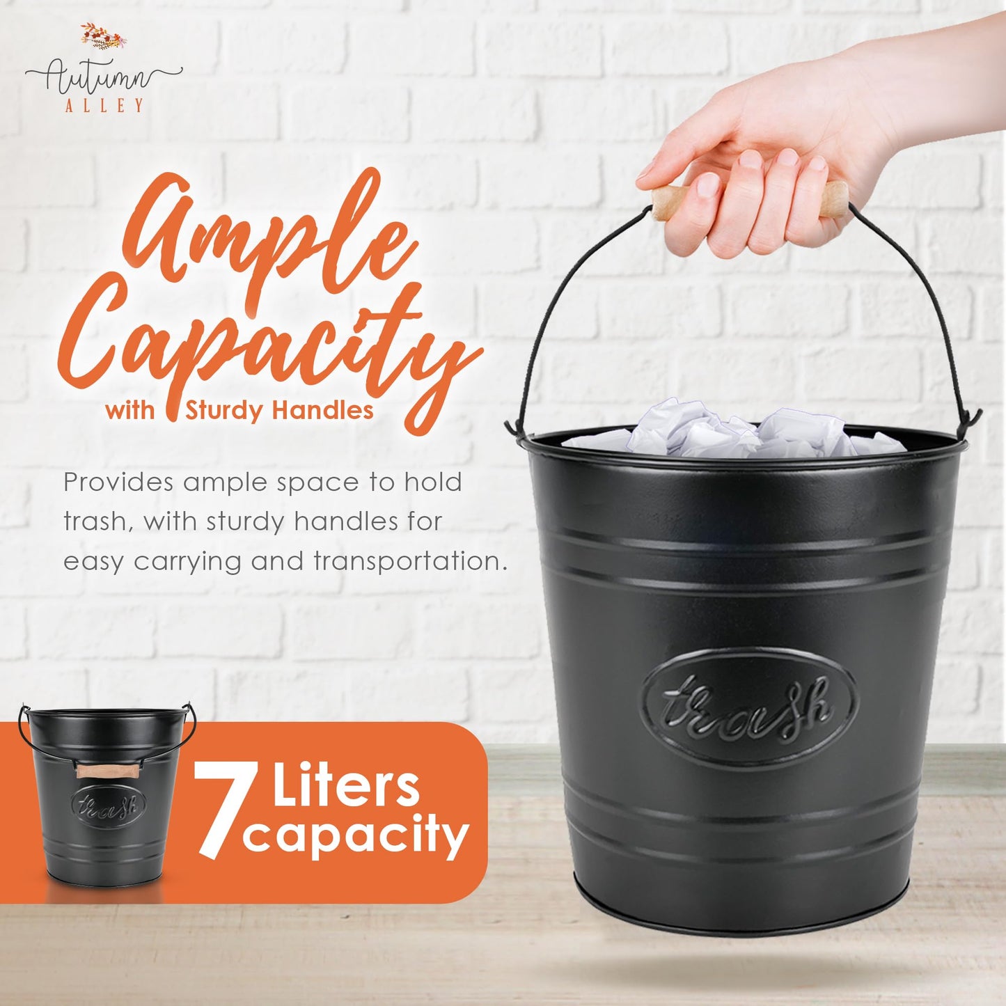Autumn Alley Farmhouse Bathroom Trash Can and Toilet Brush Set - Rustic Bathroom Accessories for Charming Bathroom Décor, Matte Black Heavy Gauge