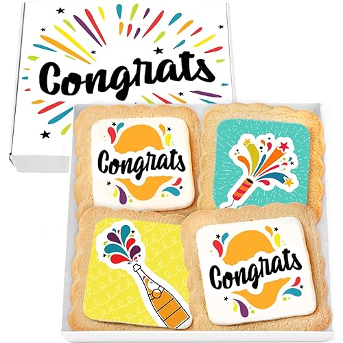Congrats Gift Cookies Congratulations Gift Basket 4 Pack For Kids Men Women Graduation Friend New Job New House Promotion | Nut Free | Kosher