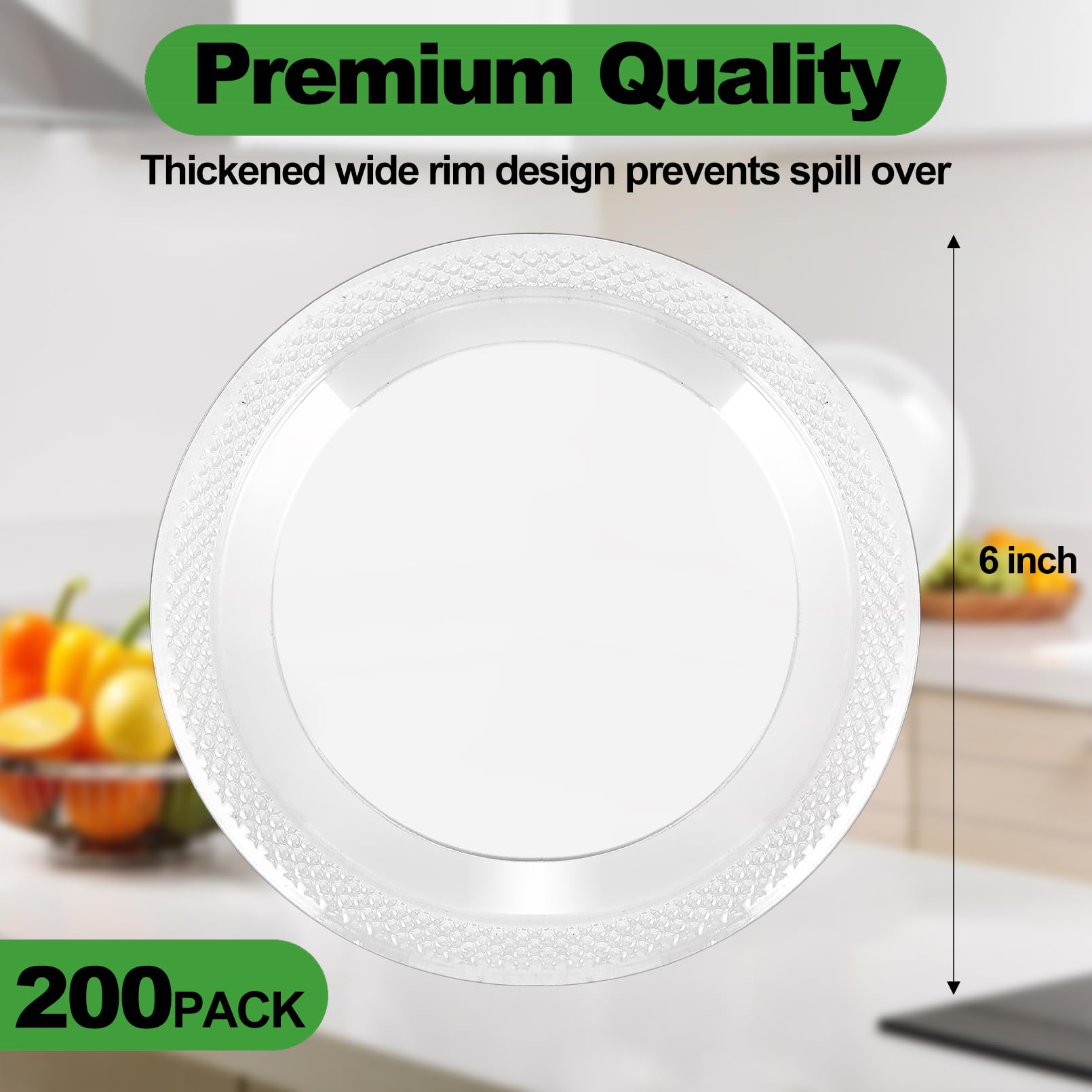 Cptoion 200 Pack 6 Inch Clear Plastic Dessert Plates - Disposable Round Appetizer and Small Cake Plates for Party, Dinner, Wedding, Catering, Birthday