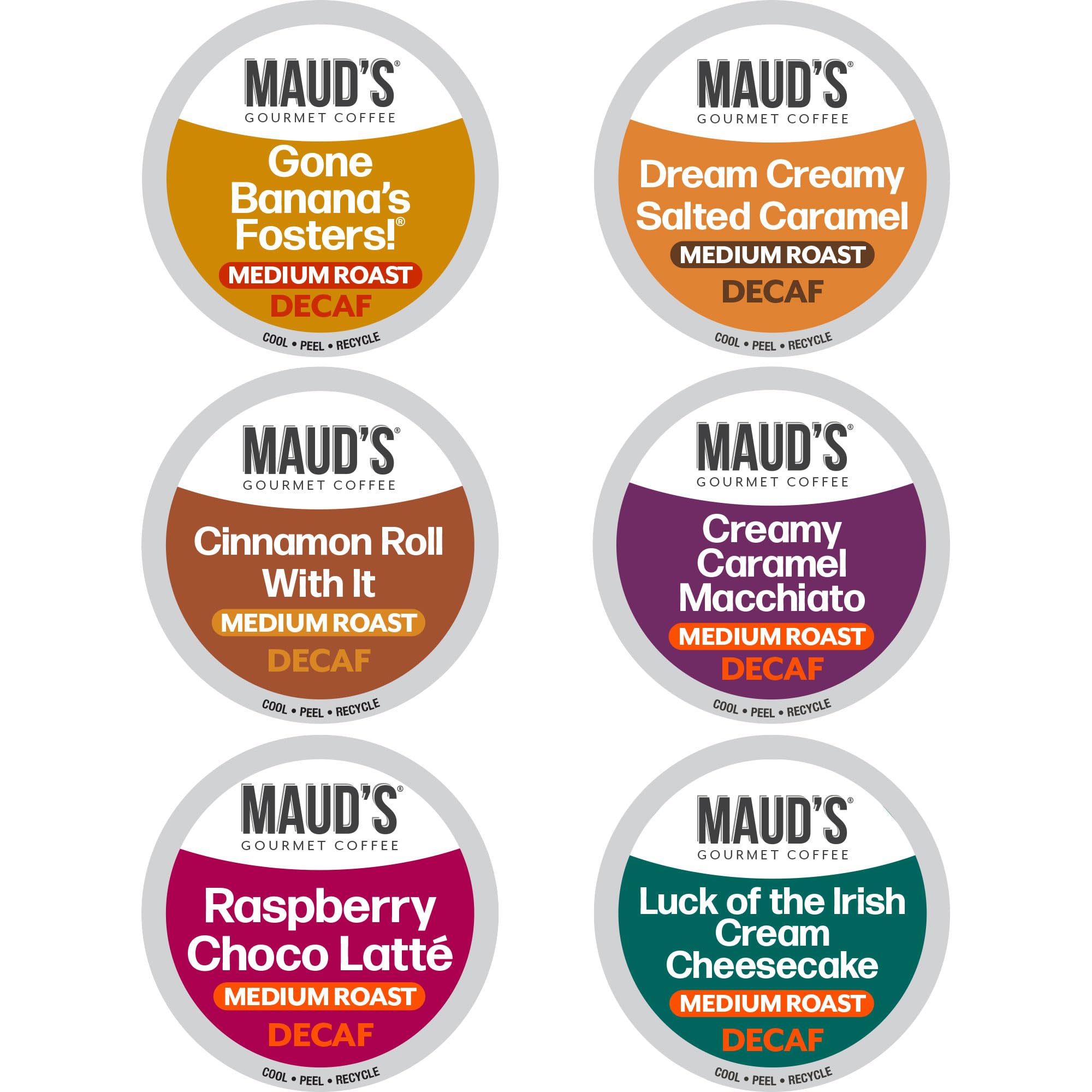 Maud's Flavored Decaf Coffee Pods Variety Pack, 24 ct, 6 Assorted Roasts & Flavors, Decaf Medium Roast Coffee in Single Serve Pods - 100% Arabica