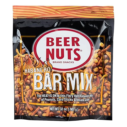 BEER NUTS Habanero Hot Bar Mix - Party Size Fiery Snack Food - Salty Spicy Roasted Peanuts, Cajun Sesame Sticks, Hot Flaming Roasted Corn, Nacho Corn