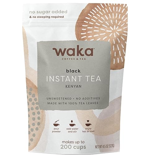 Waka Instant Black Tea Mix, Kenyan - 100% Tea Leaves, No Additives, Unsweetened Tea Powder for 50 Quarts or 200 Cups - Easy and Quick Hot or Iced Teas