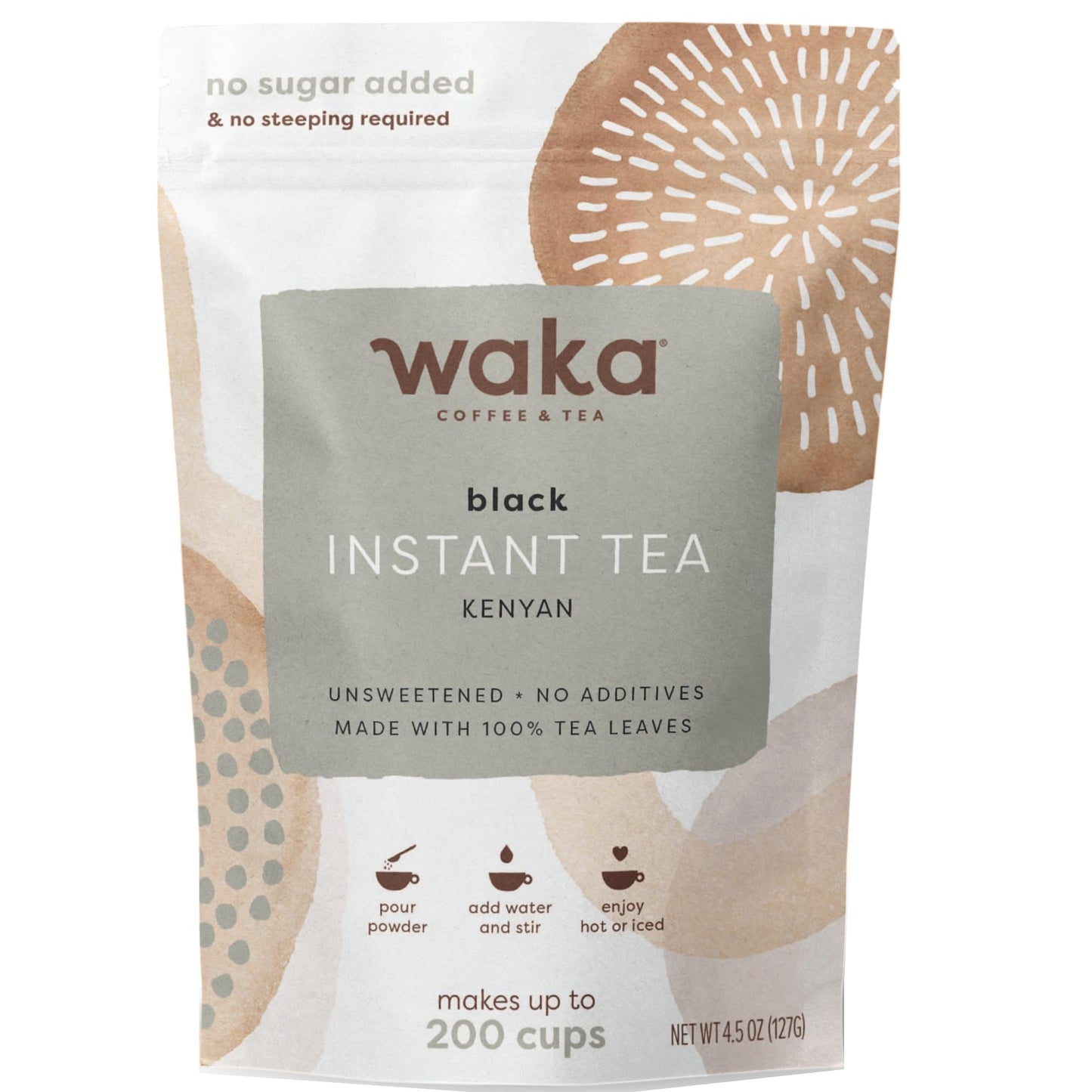 Waka Instant Black Tea Mix, Kenyan - 100% Tea Leaves, No Additives, Unsweetened Tea Powder for 50 Quarts or 200 Cups - Easy and Quick Hot or Iced Teas