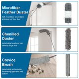 Microfiber Duster, 4PCS with Extension Pole(Stainless Steel) 30 to 100 Inches, Reusable Bendable Dusters, Washable Lightweight Dusters for Cleaning