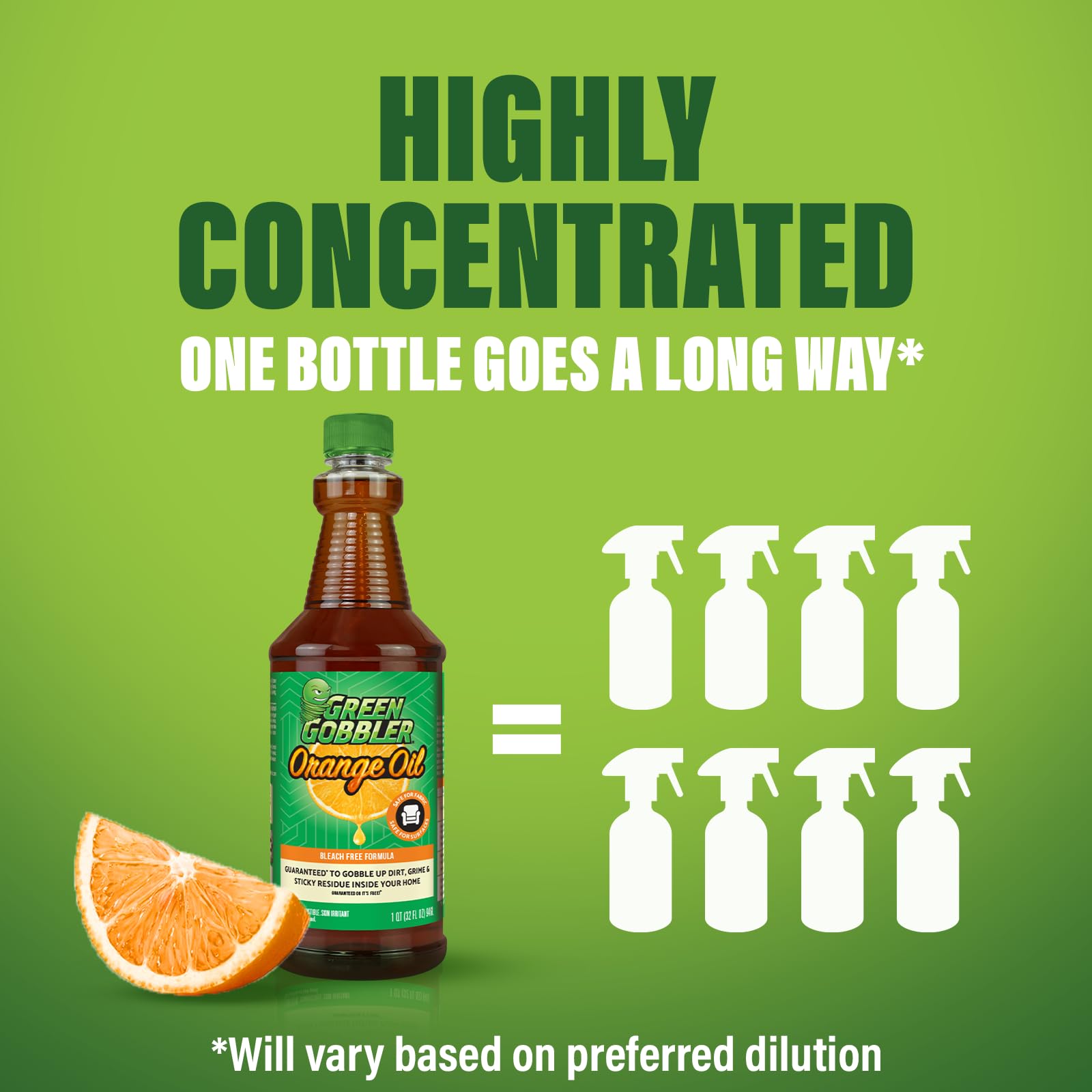 Green Gobbler Cold-Pressed Concentrated Orange Oil for Multi-Purpose Cleaning at Home, Outdoors, 32 oz, Spray Bottle Included
