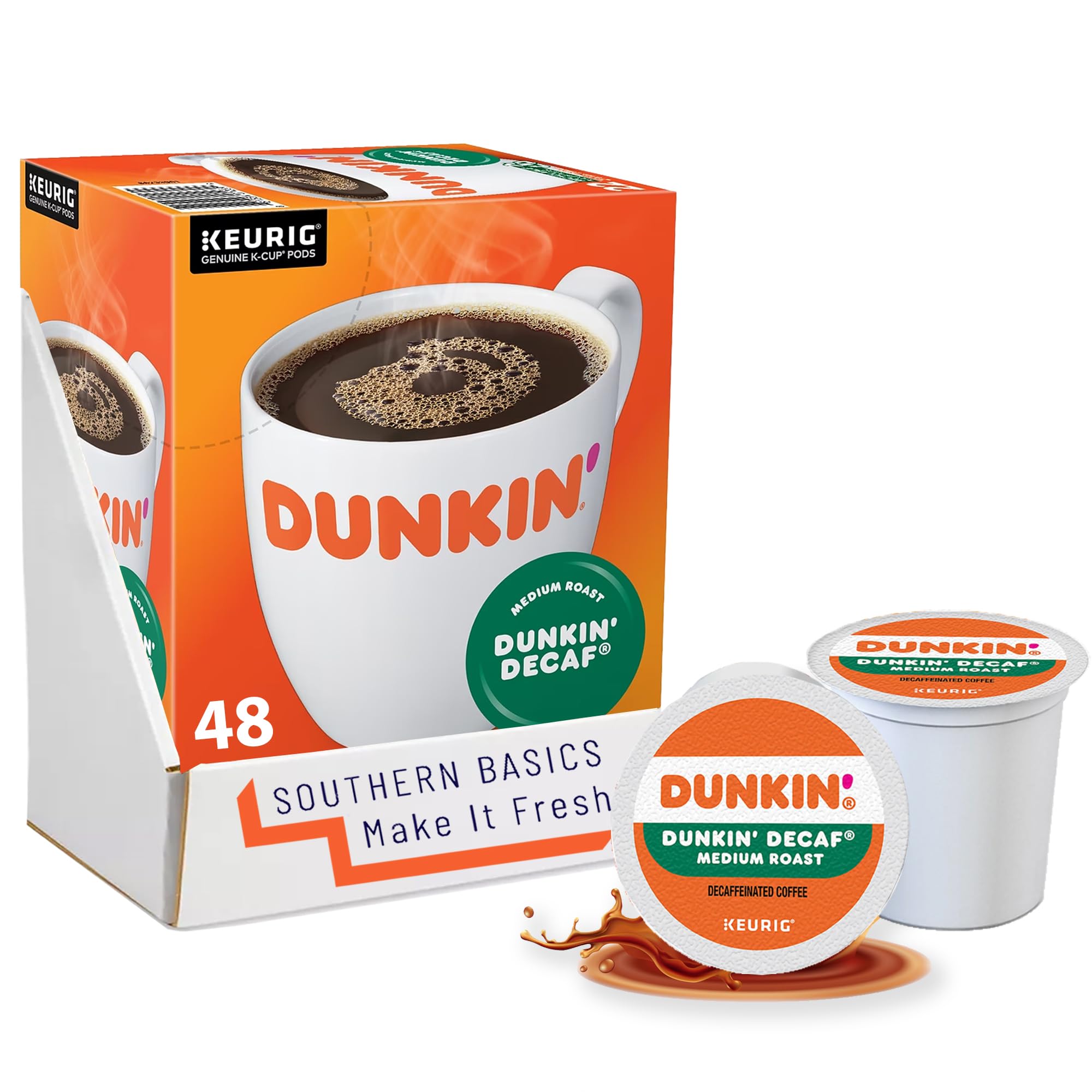 SOUTHERN BASICS Dunkin Donuts Decaf Original Flavor Coffee K-Cups For Keurig K Cup Brewers, Packaging May Vary (48 Count)