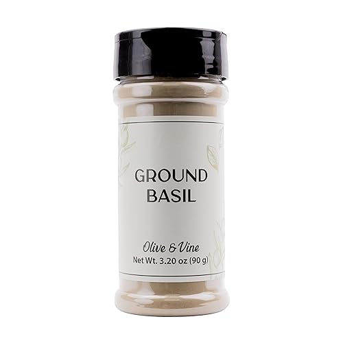Olive & Vine Ground Basil, Herbaceous Flavor, Seasoning for Pasta, Soups, Salads, with Rich Tradition, Authentic Taste, For Global Recipes (3.20