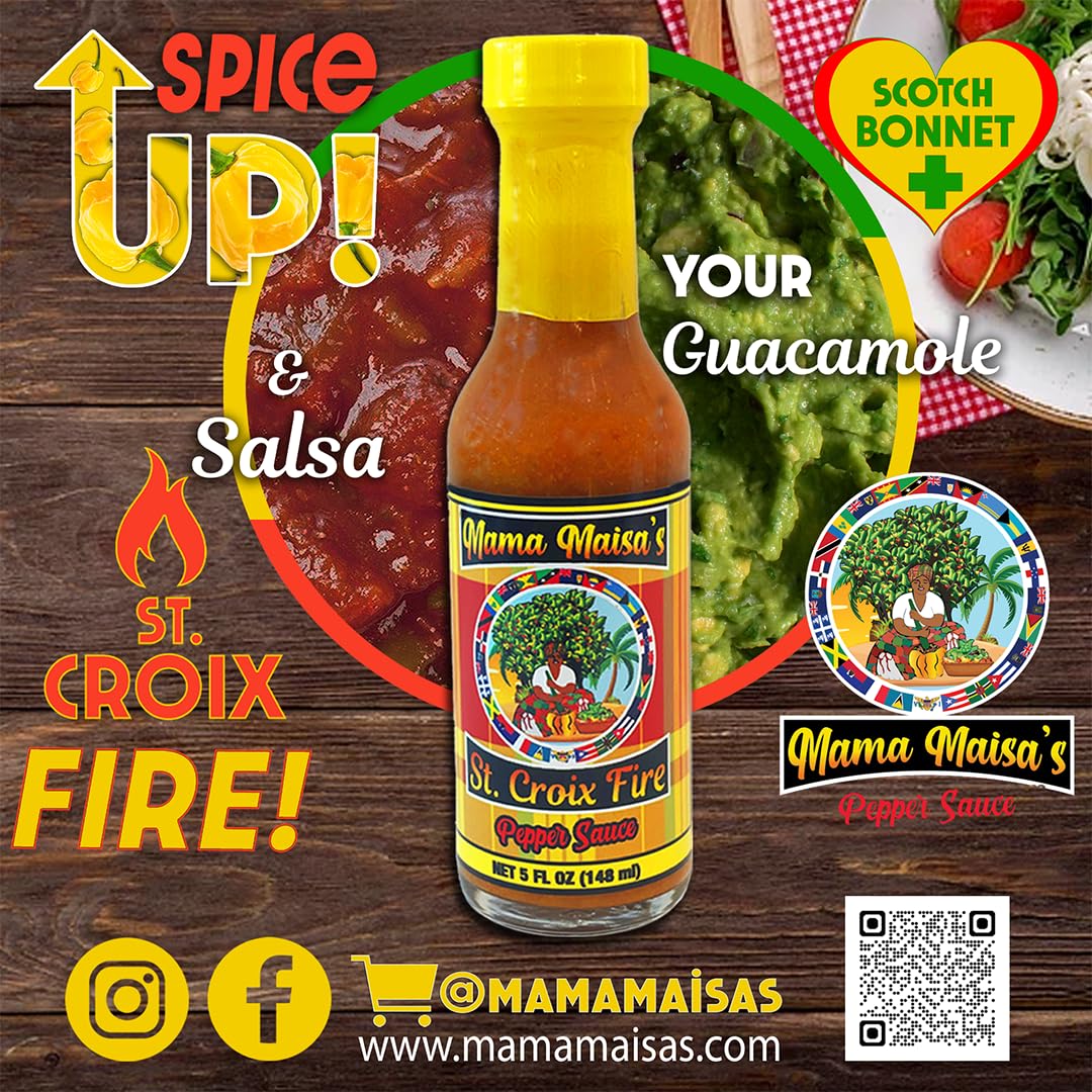 Mama Maisa’s St. Croix Fire Scotch Bonnet Pepper Sauce, 15 fl oz - Authentic Caribbean Hot Sauce with Curry, Mustard & Garlic - Gourmet Island Pepper