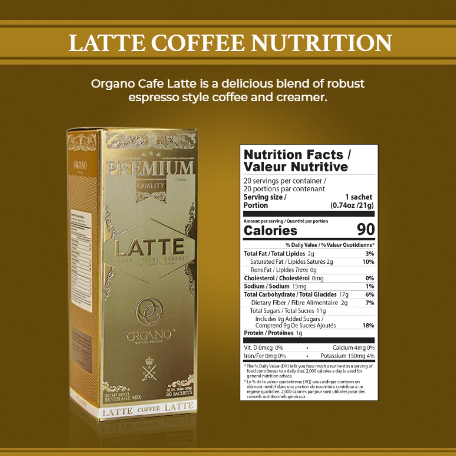 4 Boxes ORGANO Gourmet Cafe Latte,100% Certified Ganoderma Lucidum (80 Sachets)