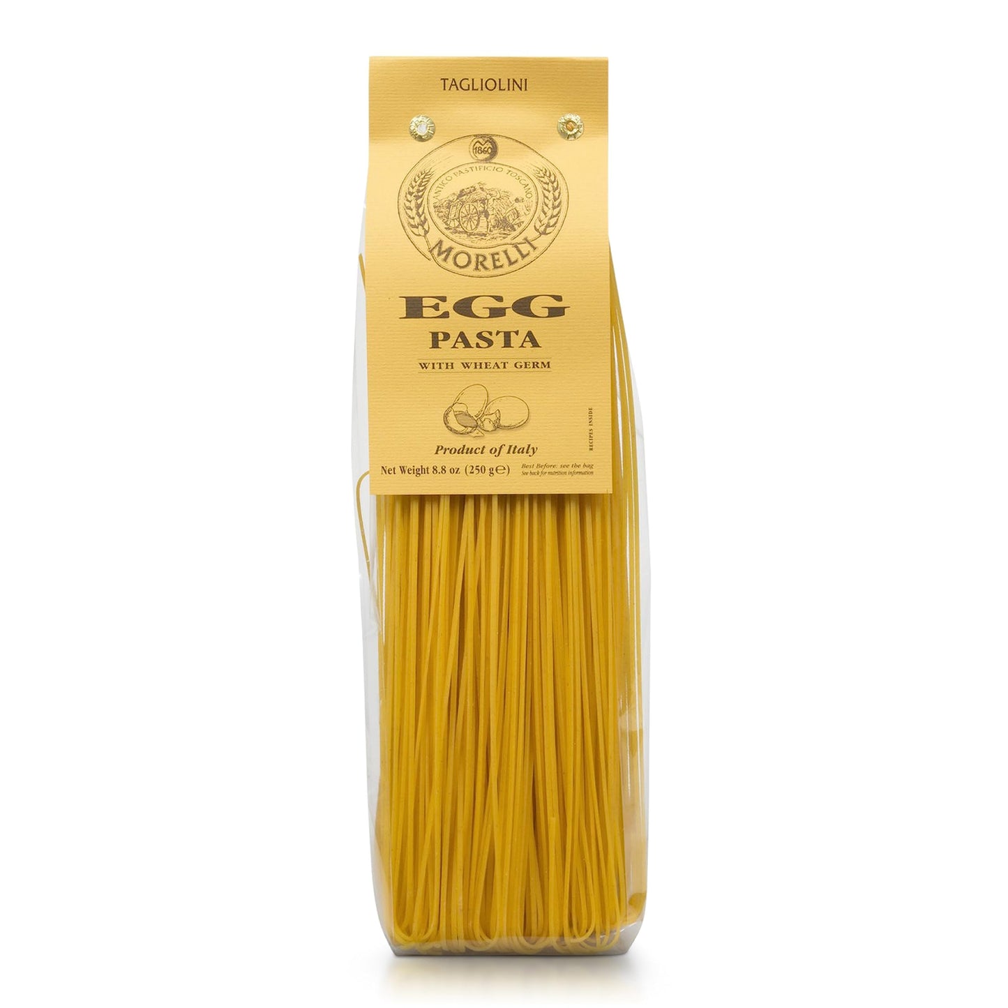 Morelli Egg Tagliolini Italian Pasta Noodles - Gourmet Pasta Handmade in Small Batches with Durum Wheat Semolina, Imported from Italy - 8.8 oz (250